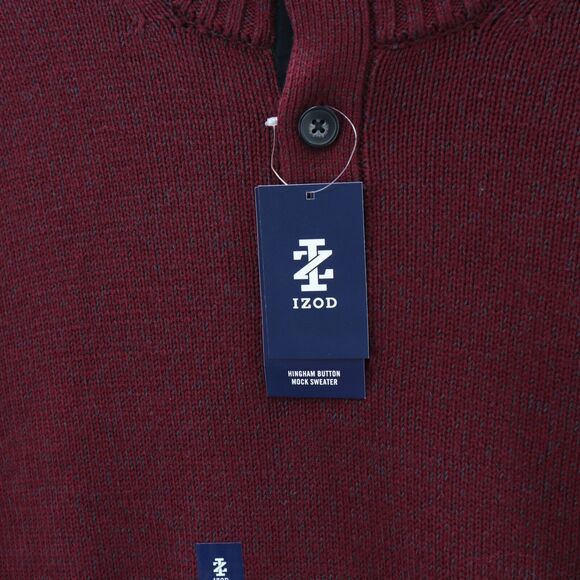 Izod Crew Collar Henley Sweater Men 2XL Red Hingham Button Preppy Casual Outdoor - Picture 5 of 8